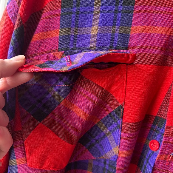Vibrant Red and Purple Plaid Men's Casual Shirt - Picture 3 of 6
